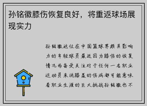 孙铭徽膝伤恢复良好，将重返球场展现实力